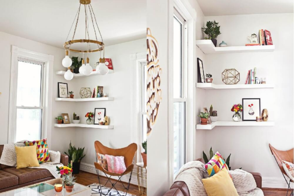 Thiết kế hệ kệ mở hình tam giác hoặc bo tròn